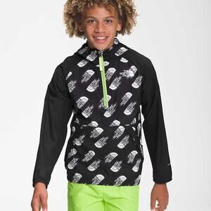 The North Face Printed Packable Jacket Youth M Black Logo Print Hooded Polyester